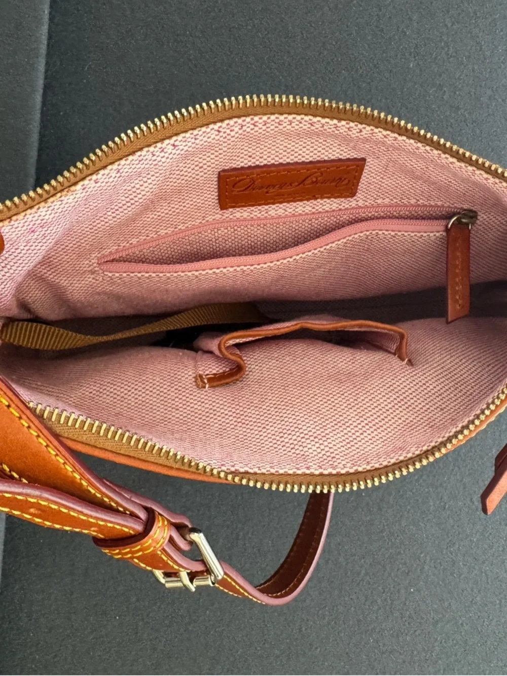 Compact Brown and Tan Leather Crossbody Bag - Picture 3 of 6